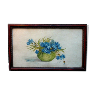 Framed watercolor by Mr. Mesnard, Blueberry Bouquet, circa 1930