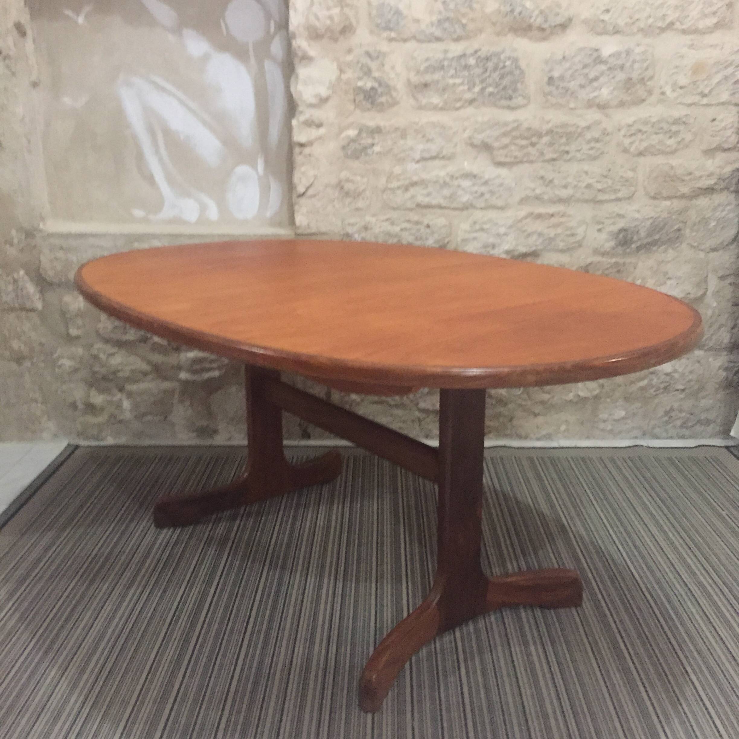 Table à manger scandinave en teck ovale avec rallonge centrale