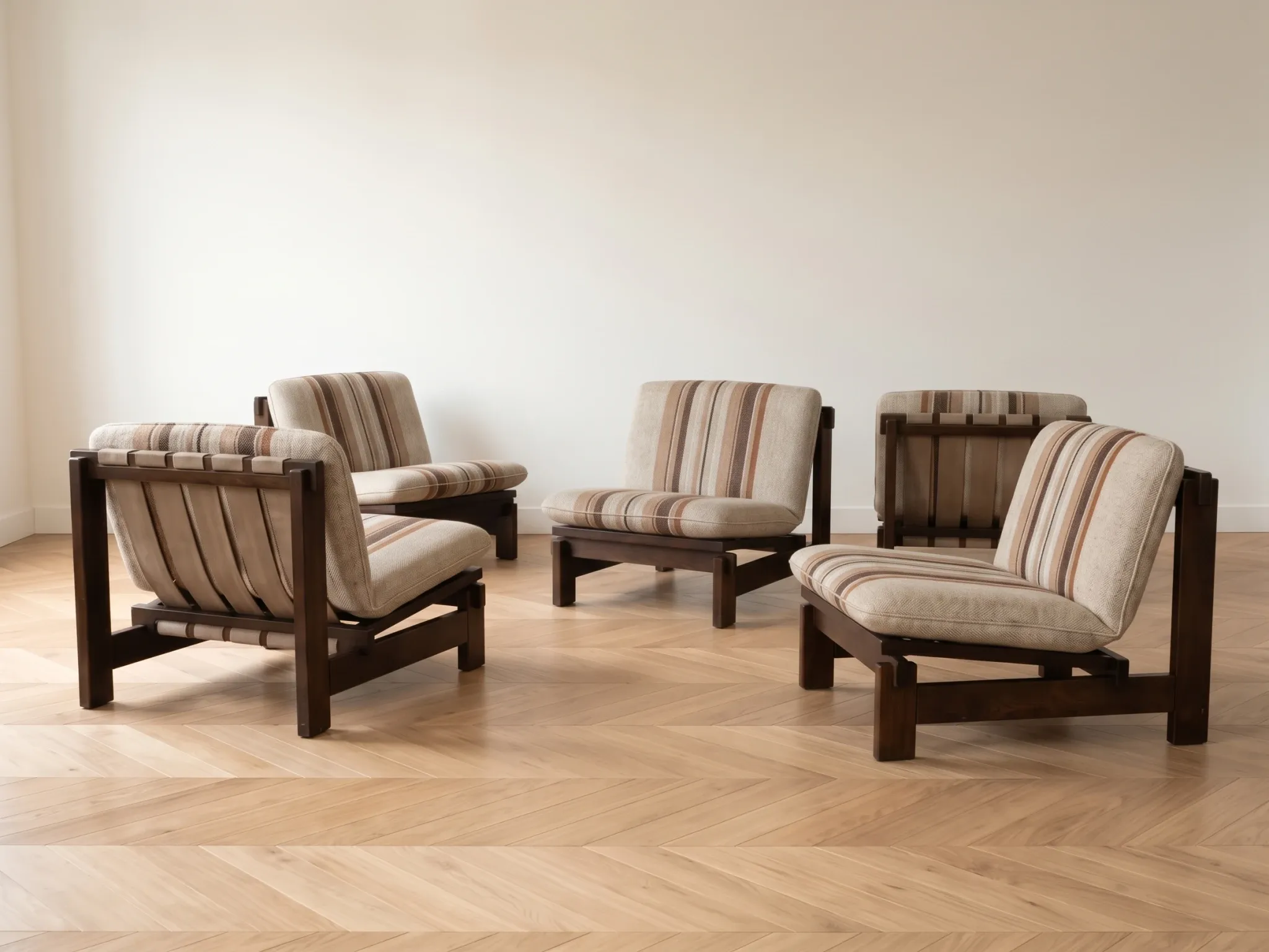 Set of 5 modular Scandinavian armchairs in beige fabric, 1970.