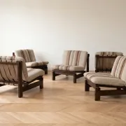 Set of 5 modular Scandinavian armchairs in beige fabric, 1970.