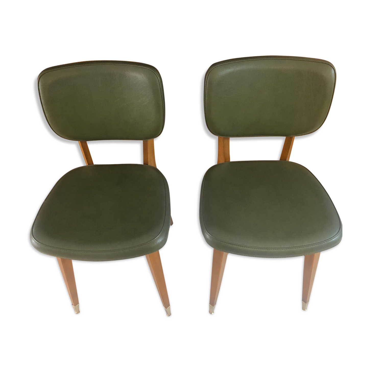 Lot de deux chaises vintage skai vert kaki