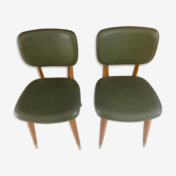 Lot de deux chaises vintage skai vert kaki