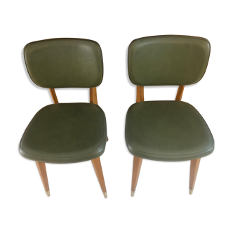Lot de deux chaises vintage skai vert kaki
