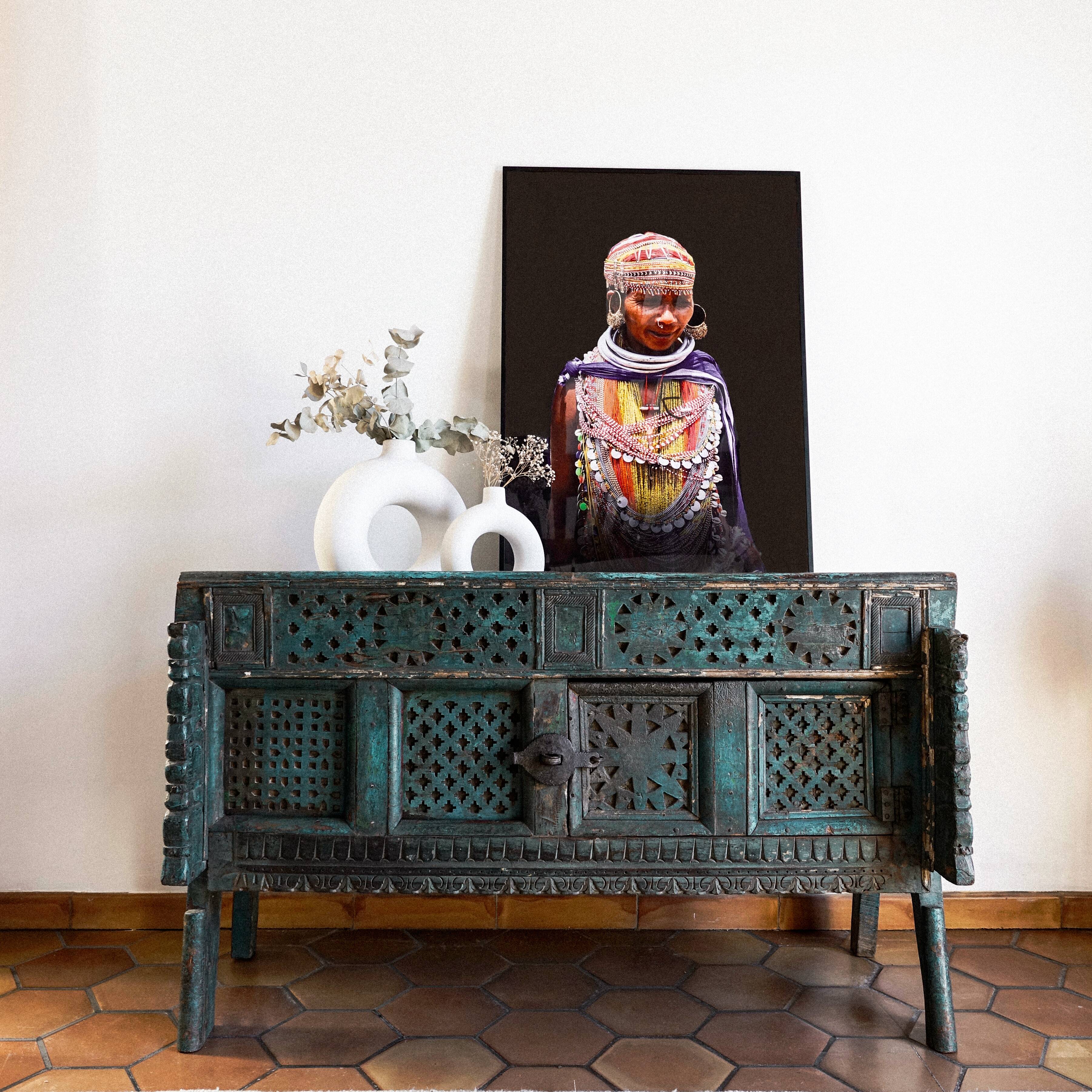 Ancient Indian furniture Damchiya blue