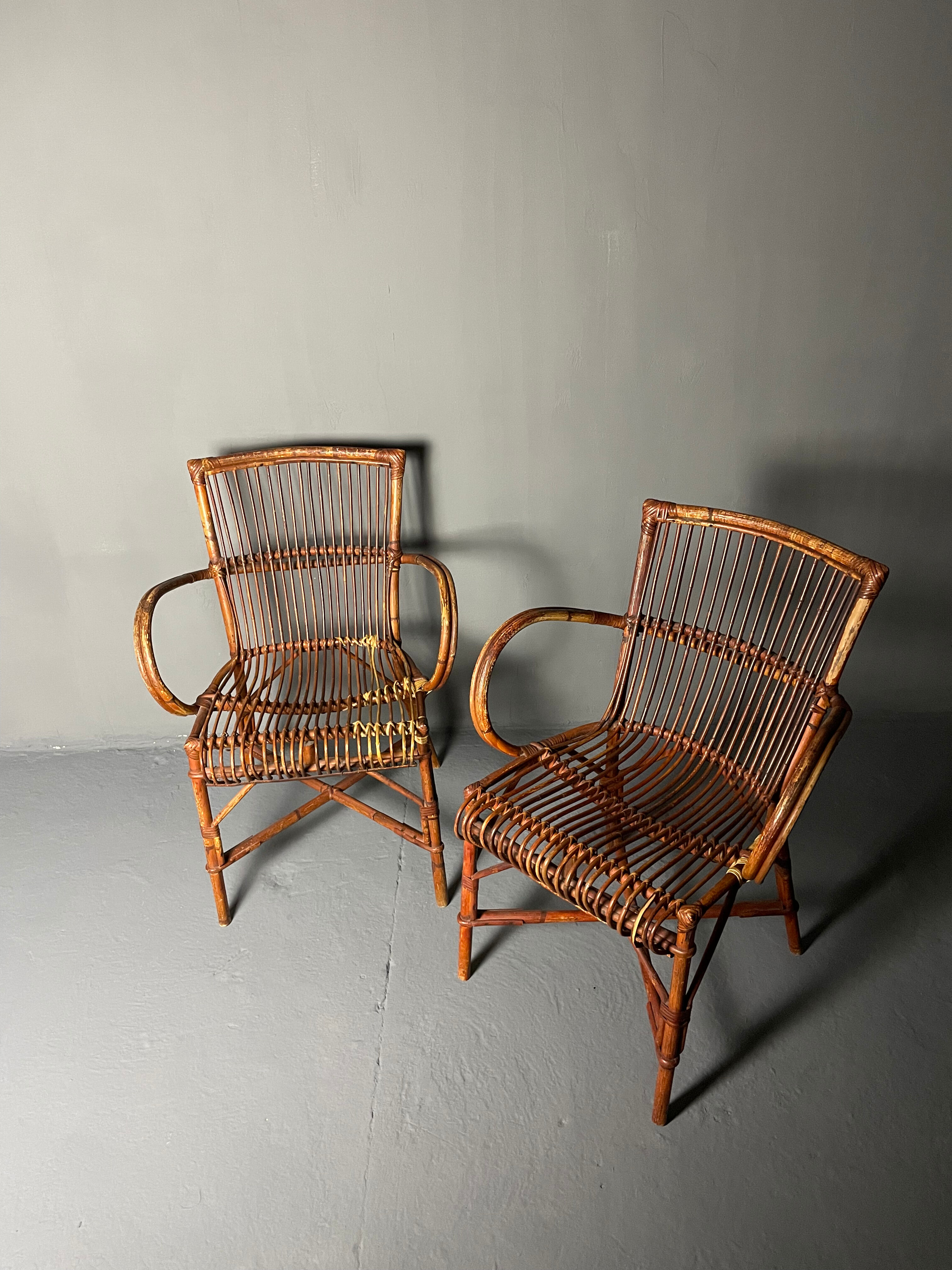 Paire de fauteuils en rotin 1930
