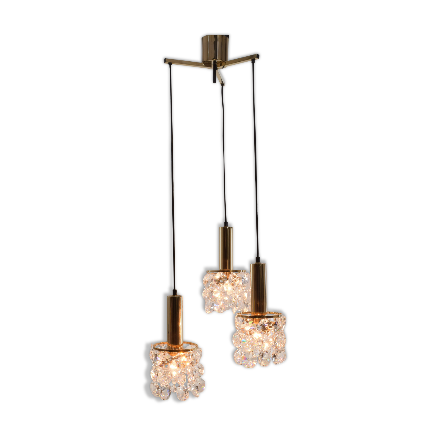 Palwa Golden brass and crystal chandelier, 1960 design