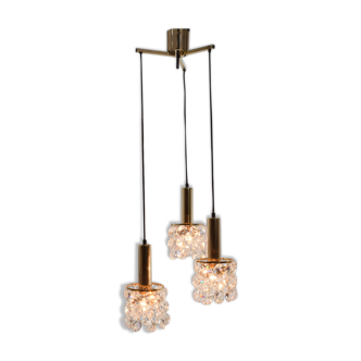 Lustre en laiton doré et cristal de Palwa design 1960