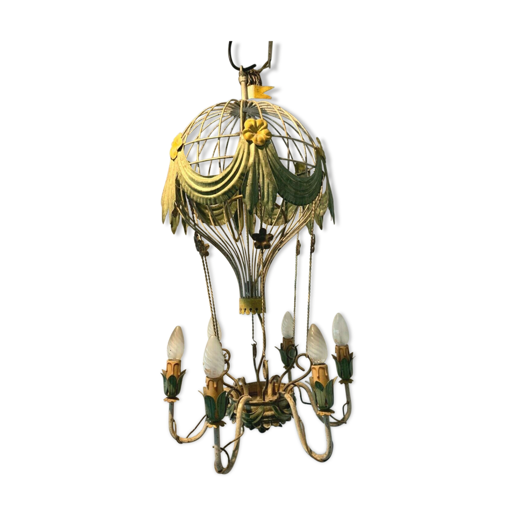 Lustre de forme Montgolfière a six lumières en tôle polychrome XX ...