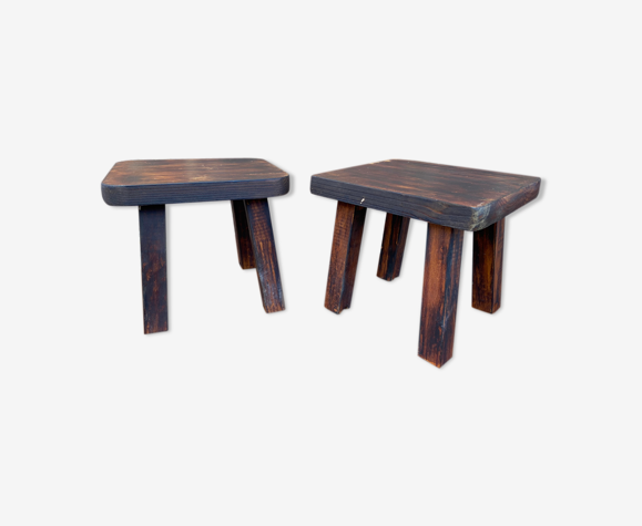 Paire de tabourets de ferme en bois vintage