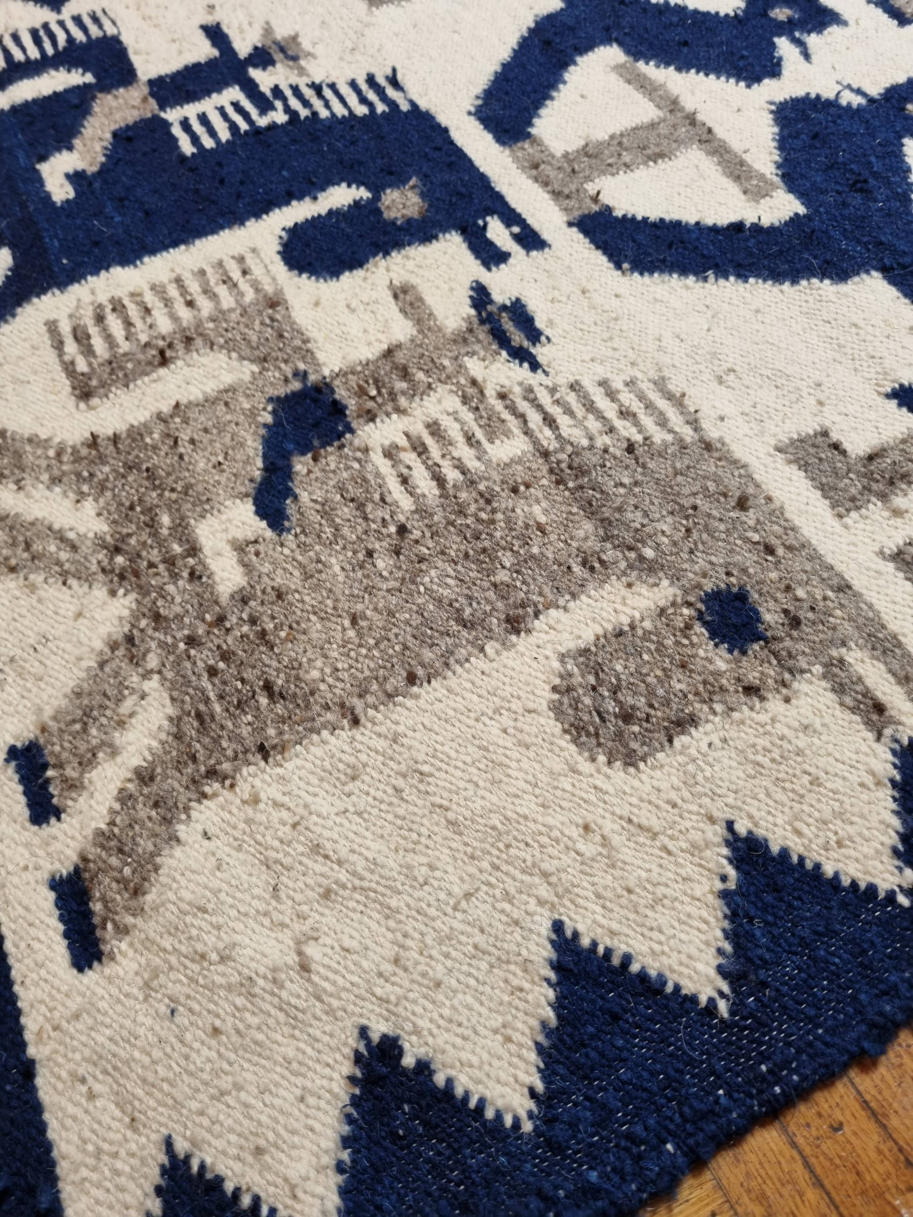 Handmade wool carpet "Pampa" with ethnic motifs from South America, 144 cm x 84 cm