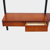 Mid century bookcase wall unit shelving system in teak with writing desk workstation, 1960s