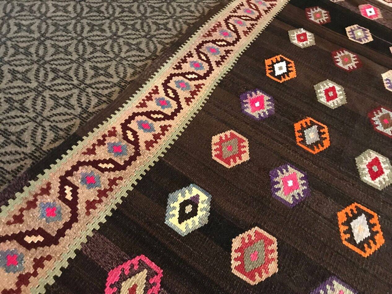 Old Black Anatolian Oushak Kilim Rug