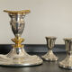 Trio de bougeoirs vintage en métal argenté et doré années 70