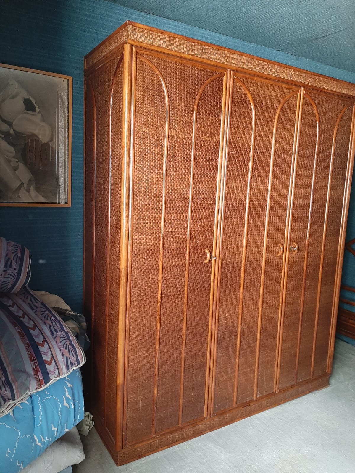 Brown varnished rattan cabinet