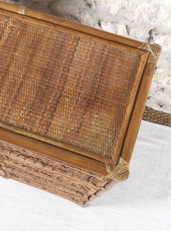 Commode en osier et rotin avec 8 tiroirs