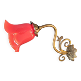 Applique tulipe en laiton et verre rouge