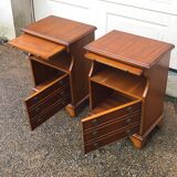2 old wooden bedside tables with leather top