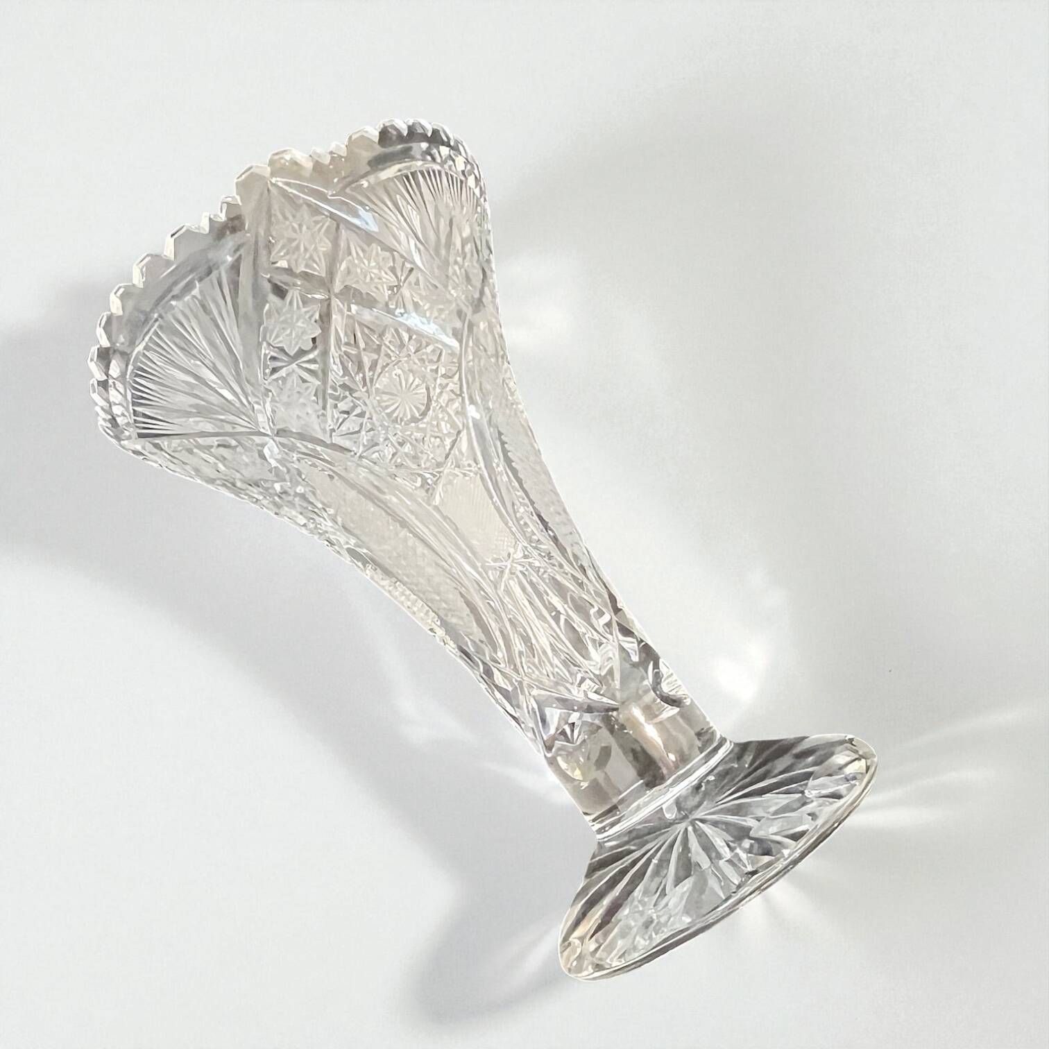 Bohemian crystal trumpet vase on foot vintage crystal vase 1940