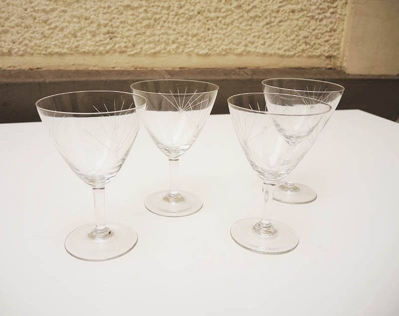 8 Old Art Deco Stemmed Glasses