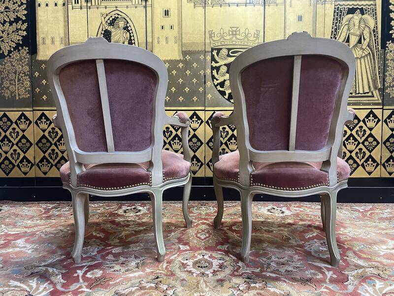 Pair of Louis XV style cabriolet armchairs with velvet upholstery
