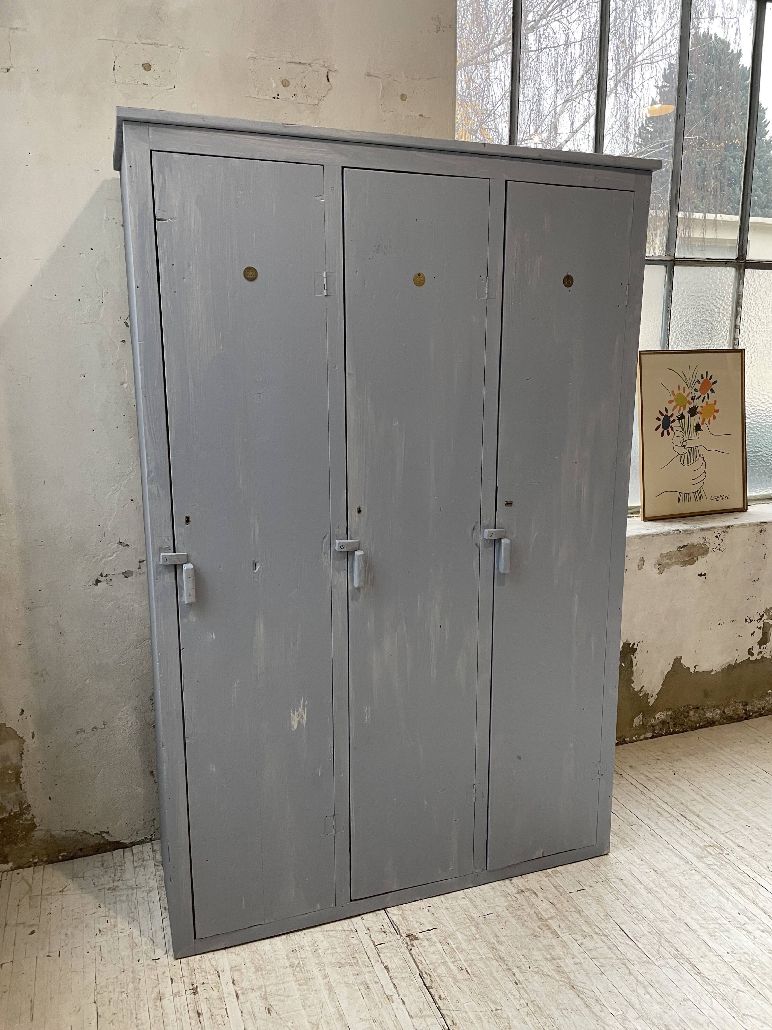 Blue patinated workshop furniture locker room