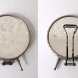 Vintage Adjustable Beveled Round Mirror and Magnifying in Metal Frame for Table or Wall.