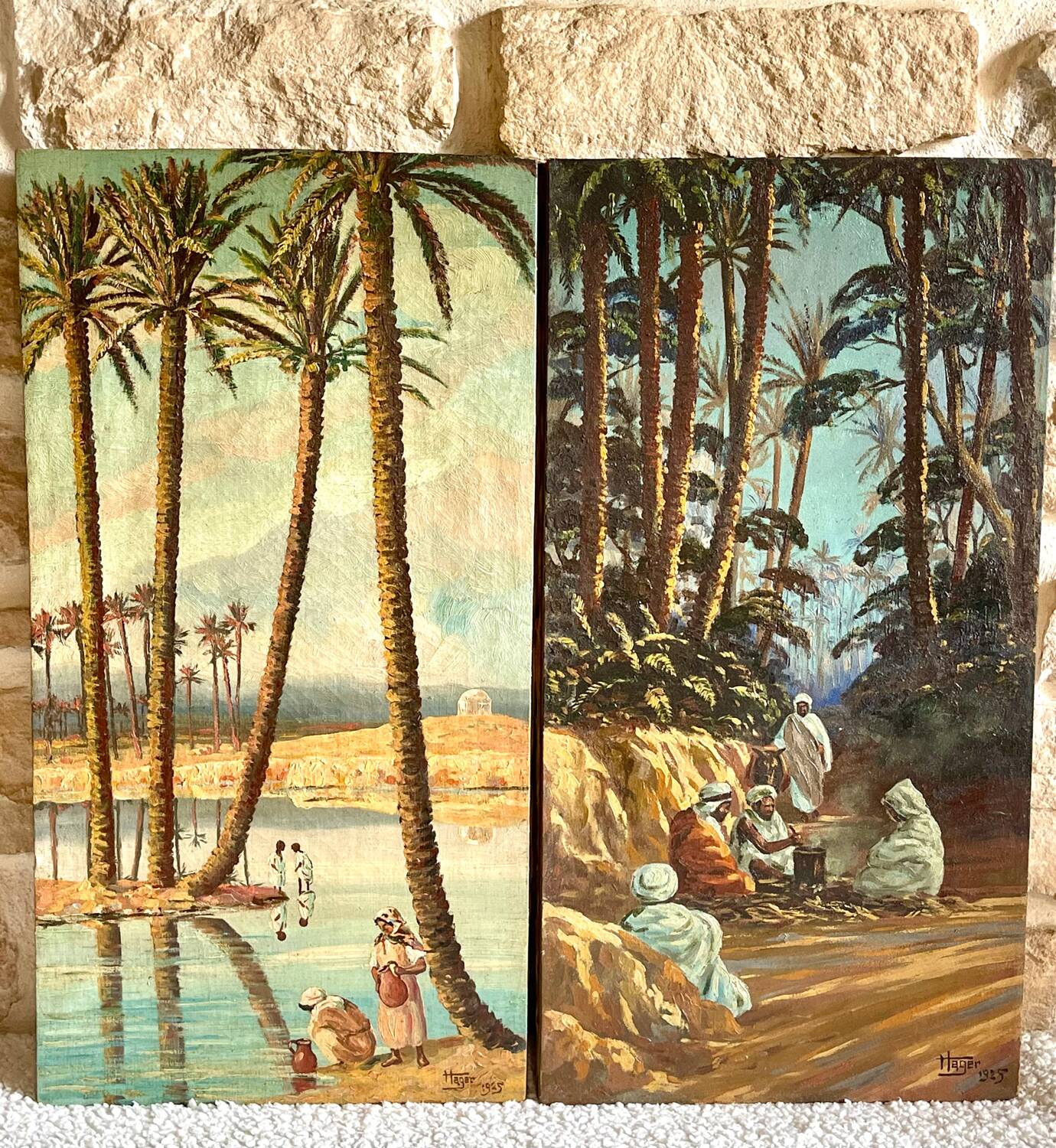 Pair of orientalist paintings signed Hager 1925