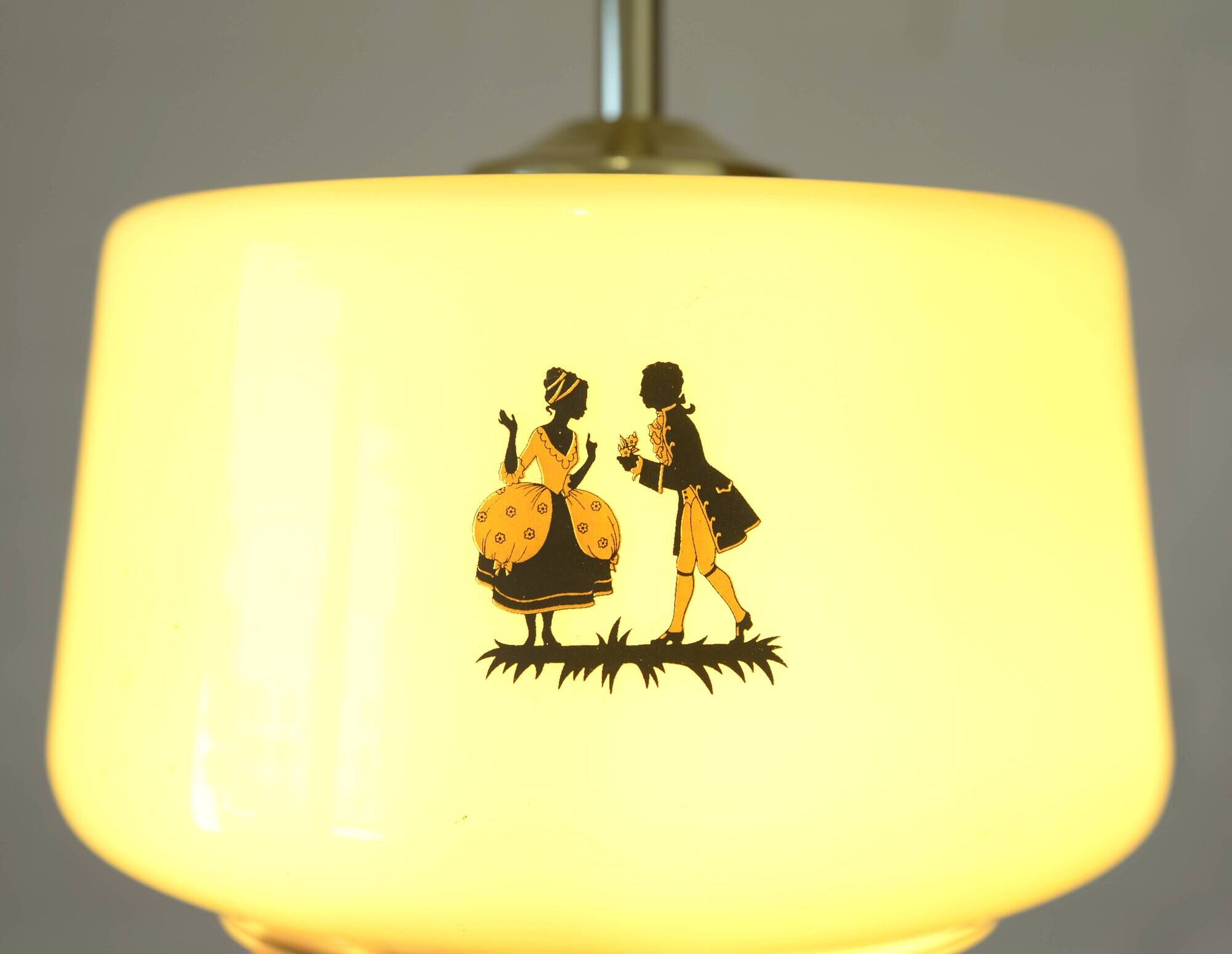 1950s Yugoslav Vintage Pendant Light,  Restored Caramel Opaline Glass Lamp