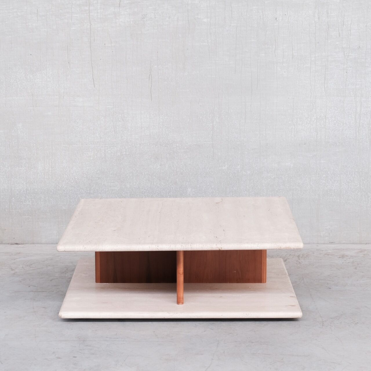 Two tier mid-century travertine coffee table