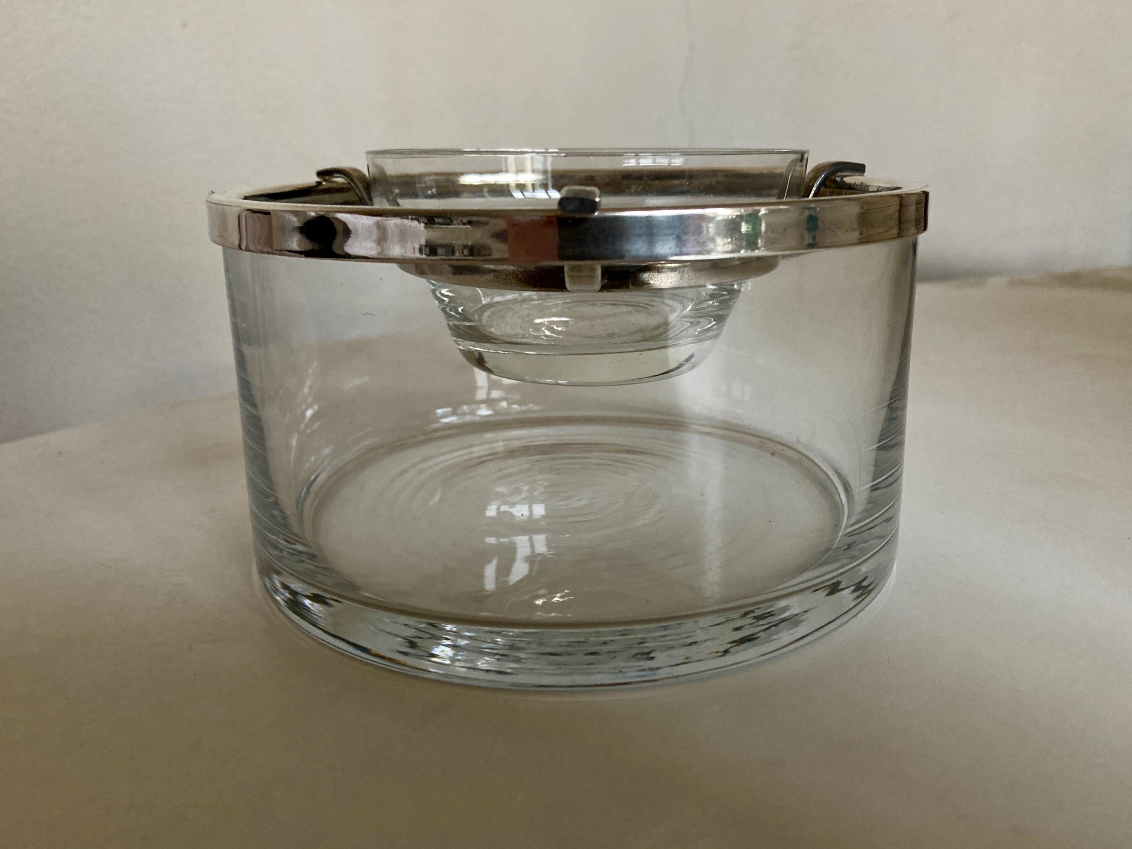 Caviar server on ice glass silver metal 1960