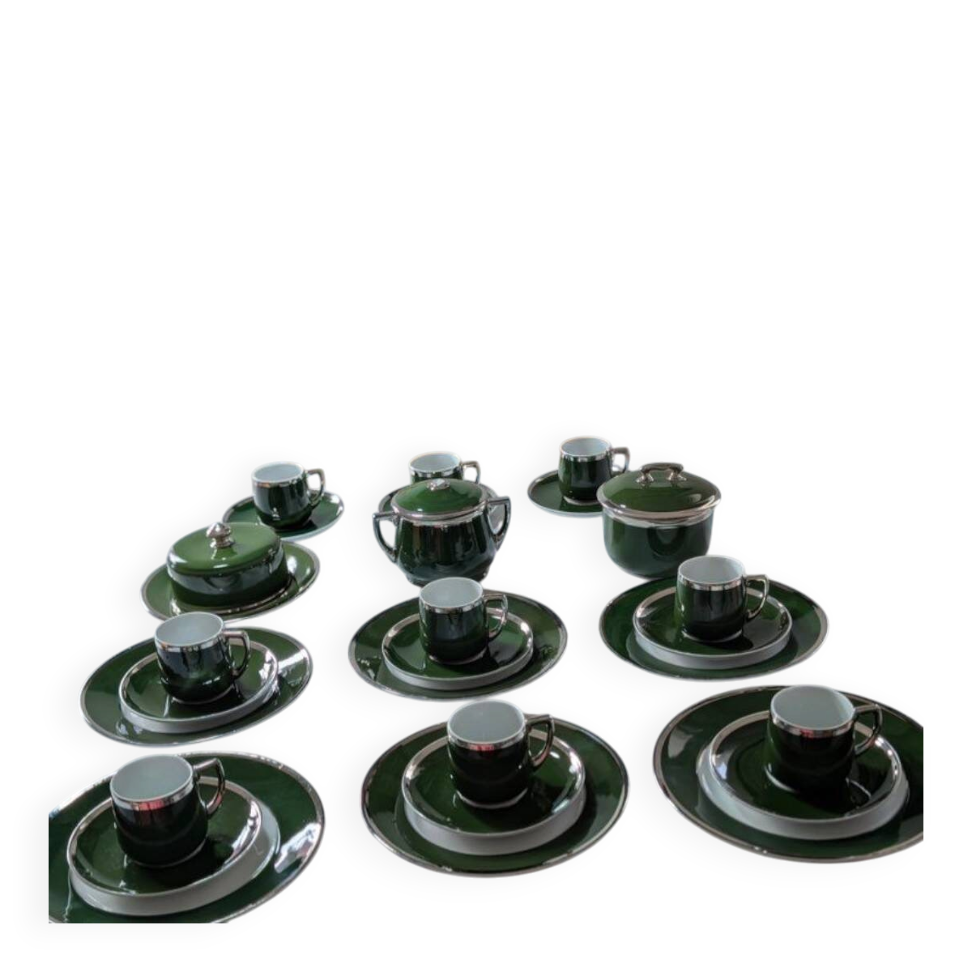 Antique service 31 pieces – S.P.M. Walküre Bavaria – Empire Green & lace