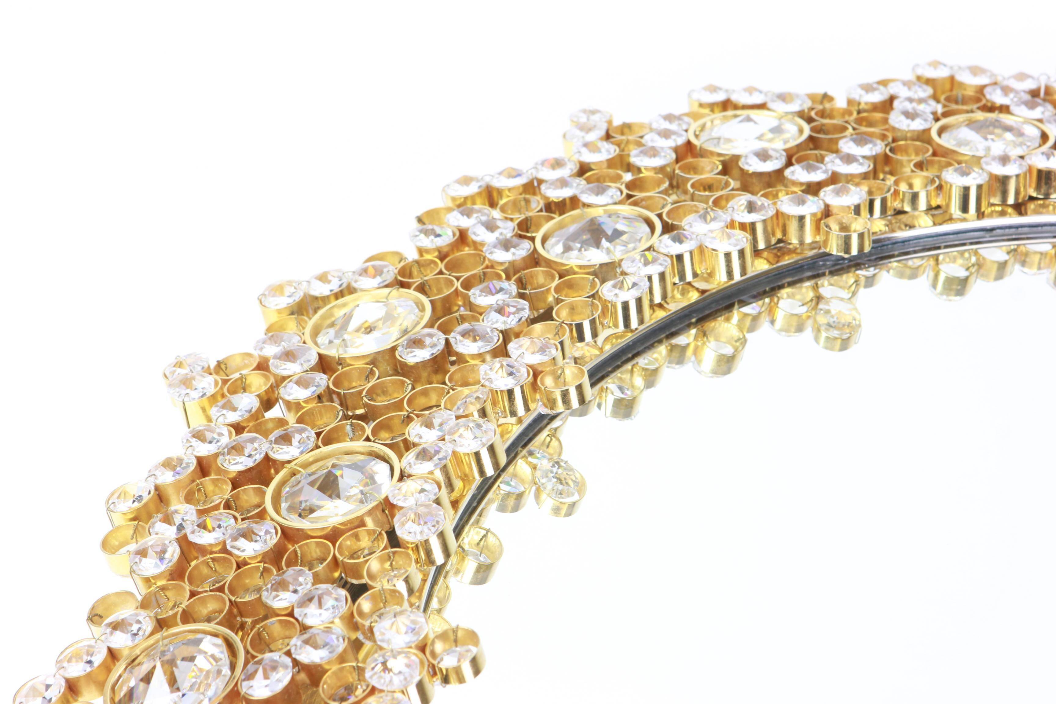 Spectacular backlit mirror in gilded brass and crystal glass by Palwa, Germany.