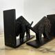 Pair of brutalist buffalo / bison bookends, black metal, mid-century