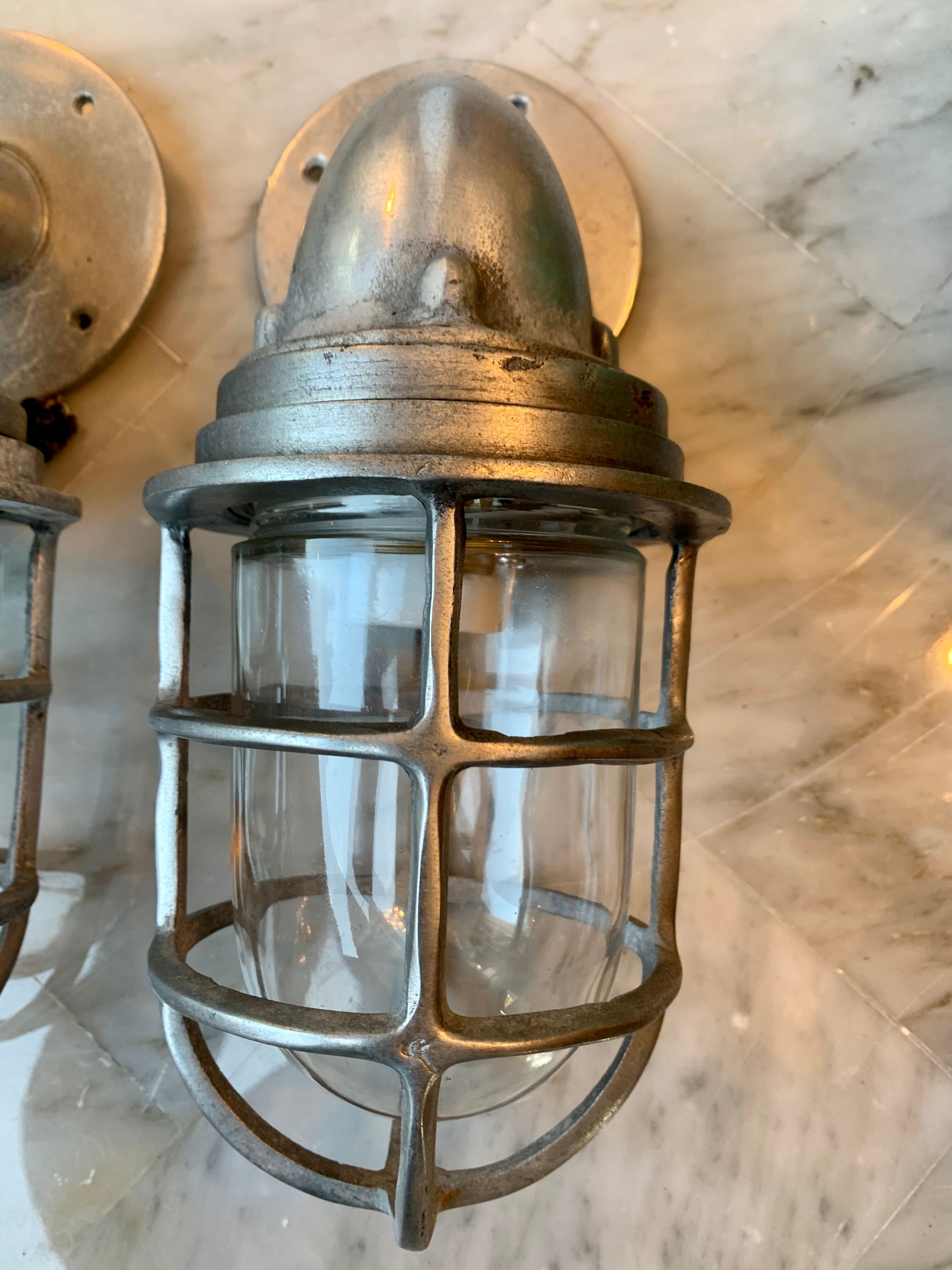 Pair of industrial marine wall lamps