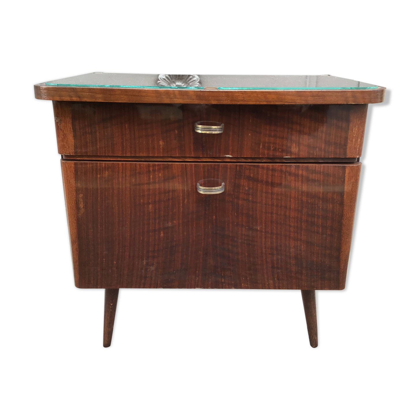 Scandinavian bedside feet compass 1970 walnut