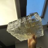 Plafonnier carré en verre vintage, motif soleil.