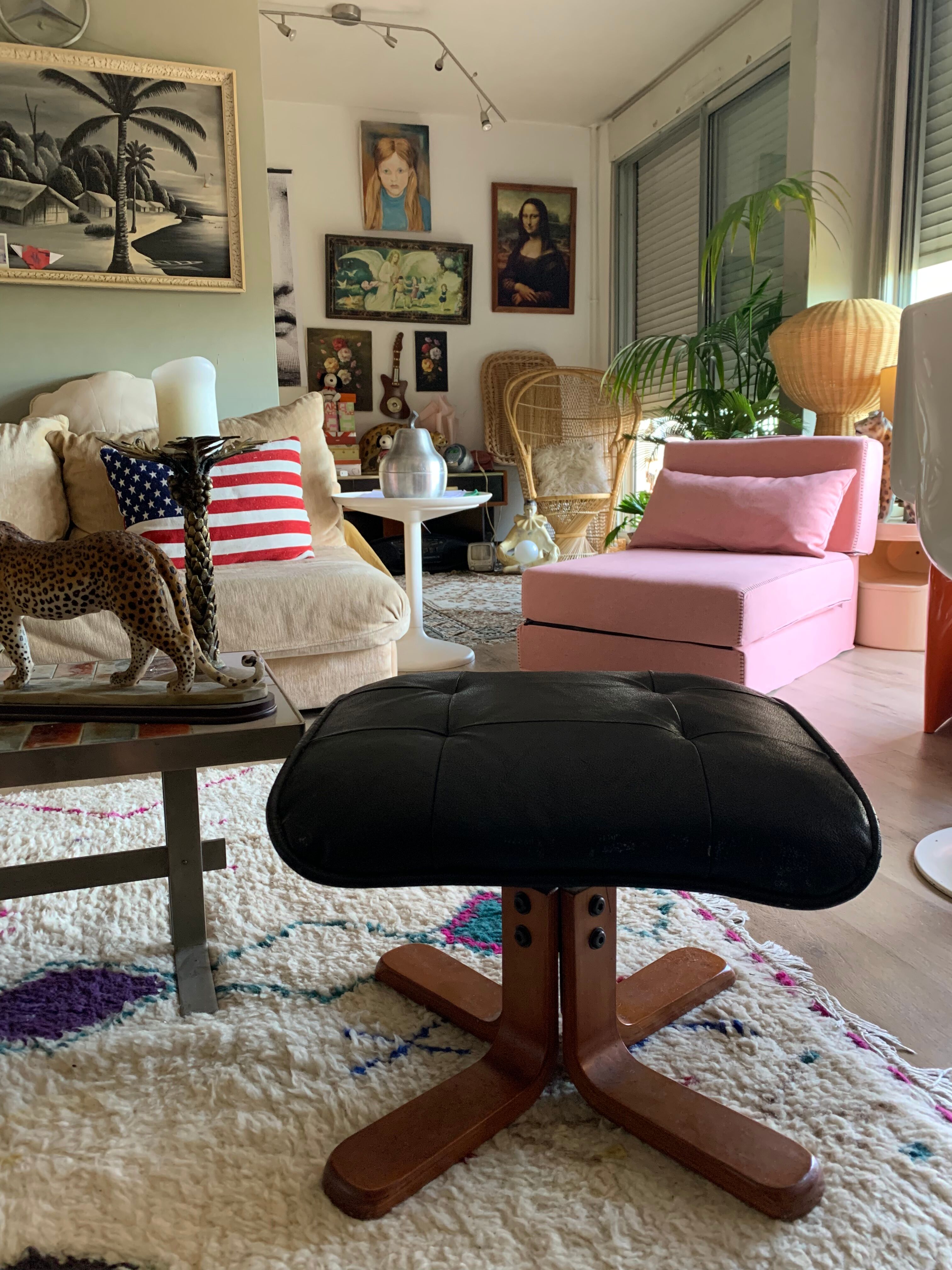 Footrest 80s skaï and wood