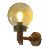 1 of 6 vintage wall lamps, rustic sconces, wood and copper amber glass 1980