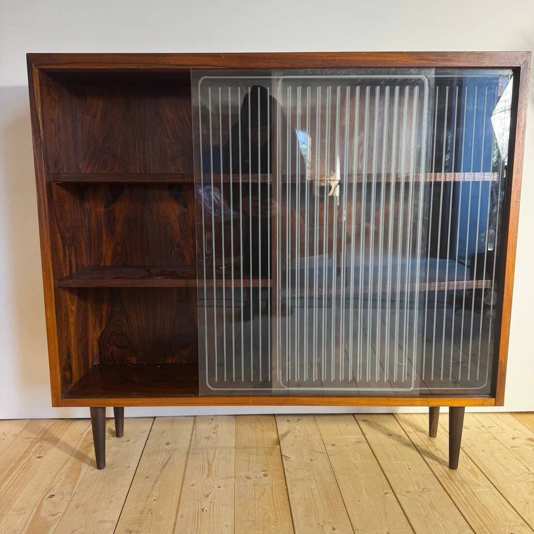 Vintage rosewood library with sliding glass doors – mid-century Scandinavian design
