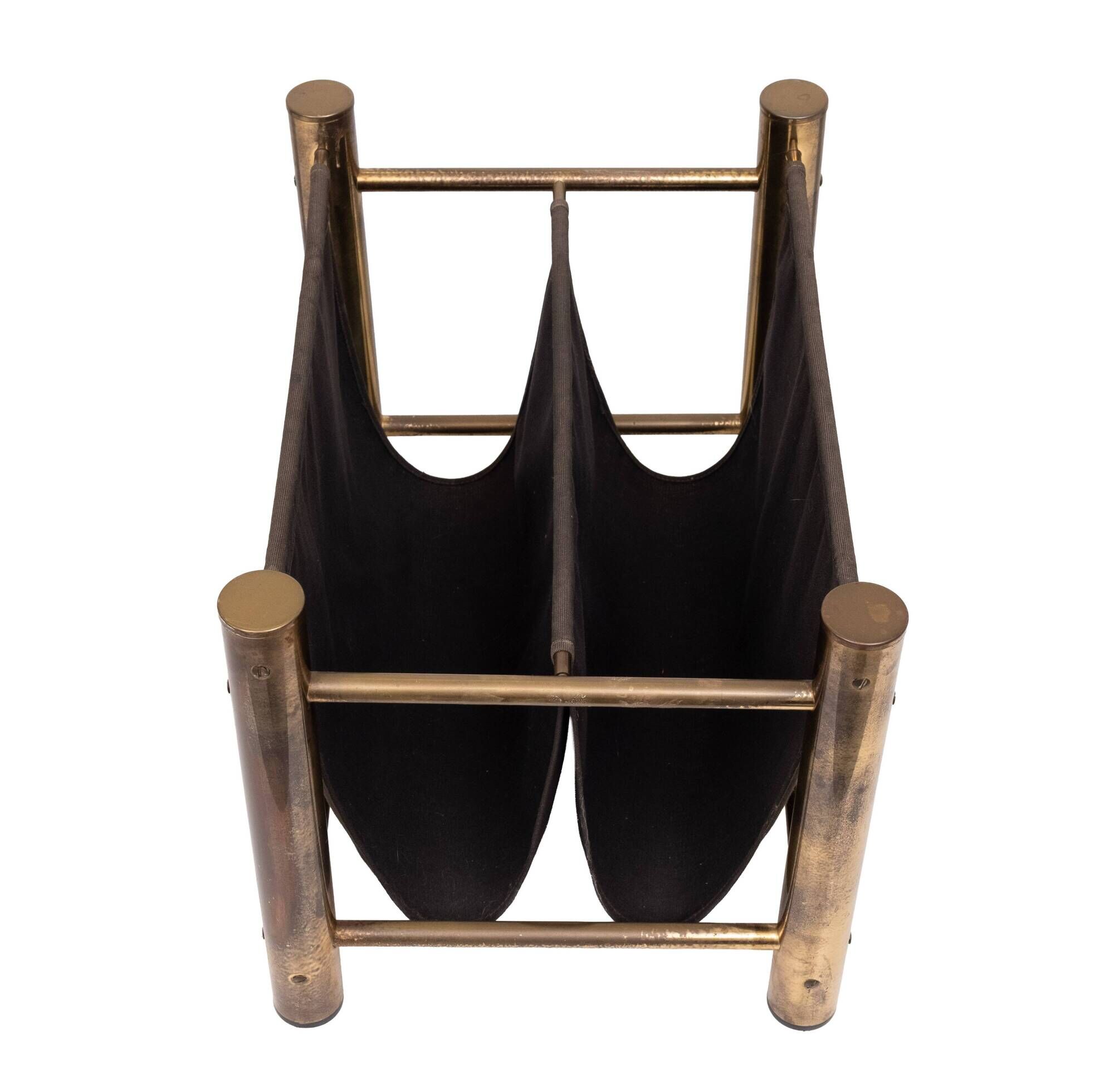 Vintage Brass and Canvas Magazine holder 1970s France
