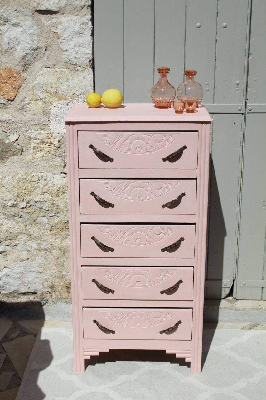 Chiffonnier rose poudré art déco