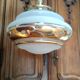 White and gold opaline globe hanging lamp 1950