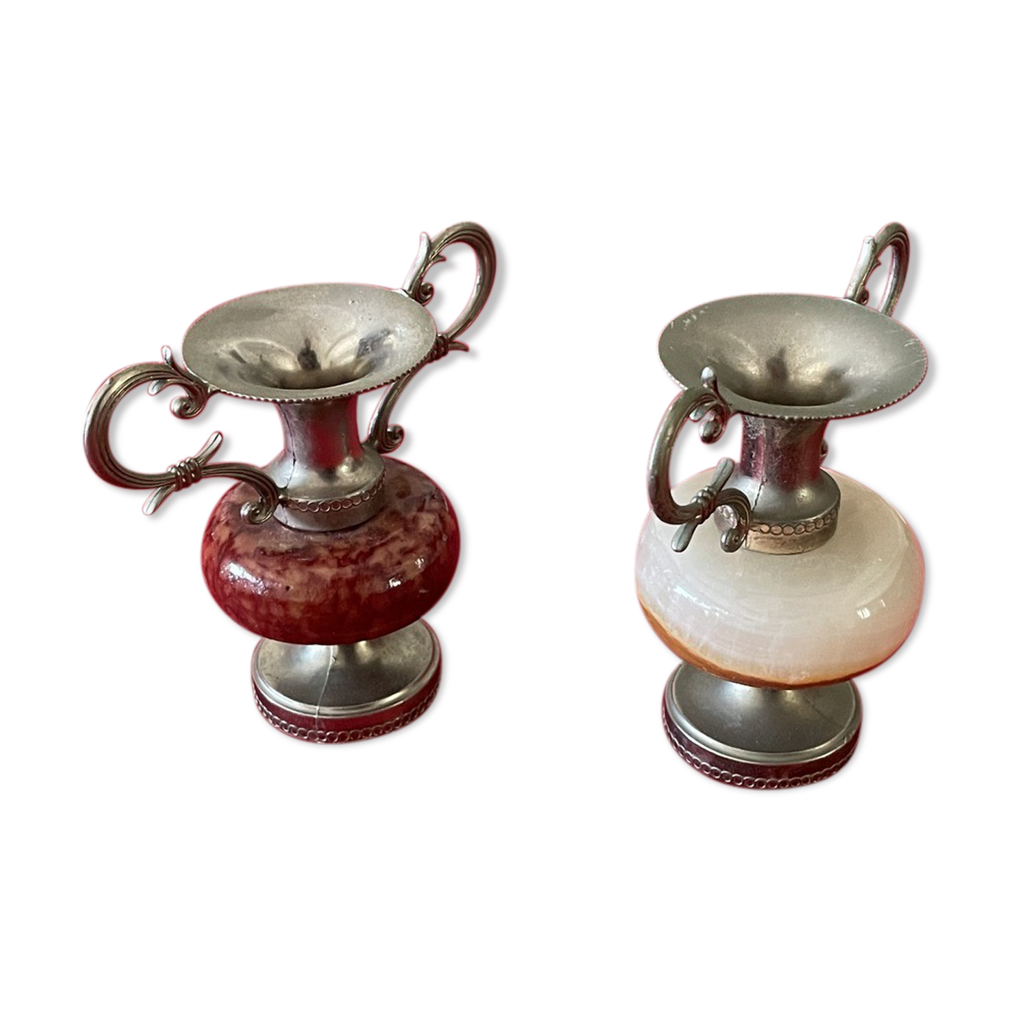 Vases en marbre et étain