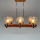 Lustre en bois, chrome et verre des années 1970 par Elektroinstala Decin, étiqueté