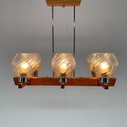 1970's Wood, Chrome & Glass Chandelier by Elektroinstala Decin, Labeled