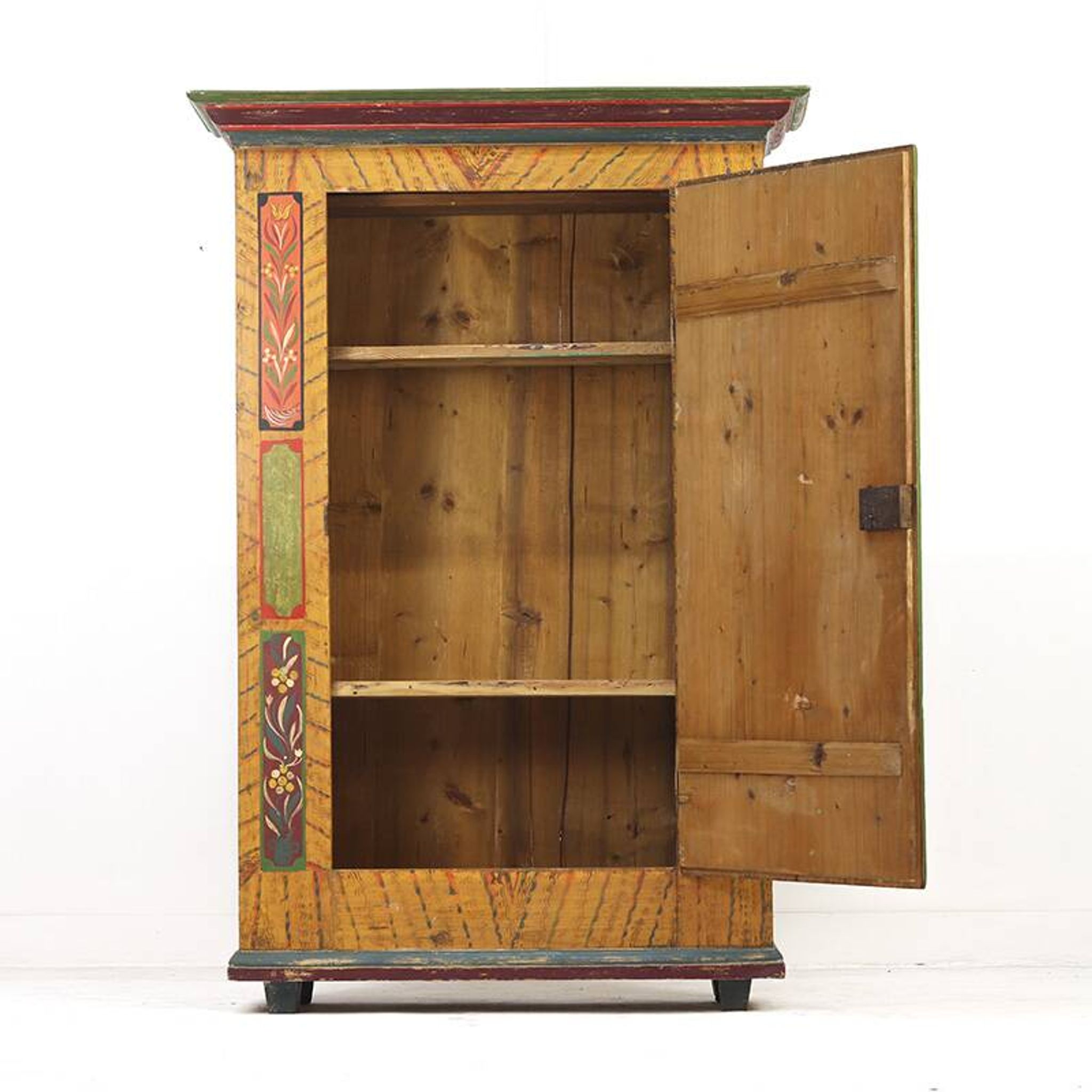 Rustic Farmhouse Antique Original Folk Art Painted Bridal Cabinet