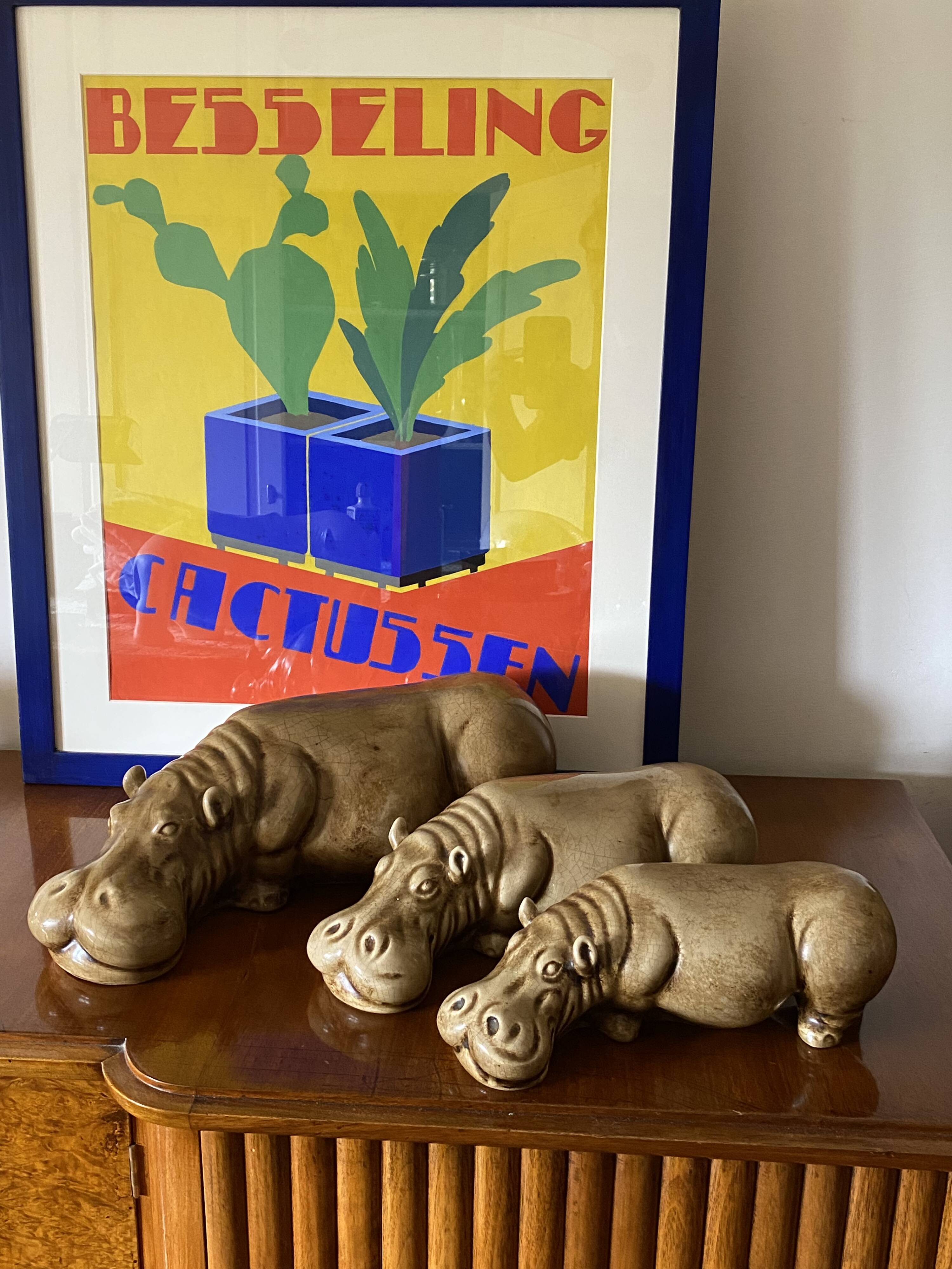 Mid-century Set of 3 ceramic hippos, Zaccagnini Italy 1950s