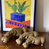 Mid-century Set of 3 ceramic hippos, Zaccagnini Italy 1950s