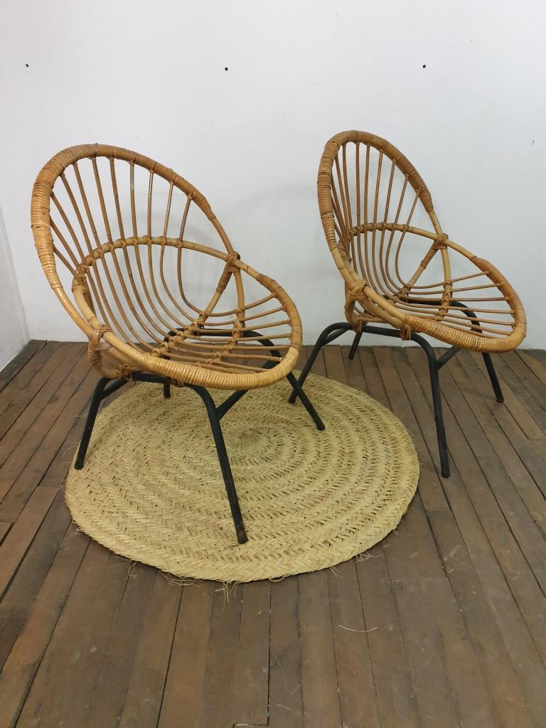 Osier basket armchairs in bamboo rattan