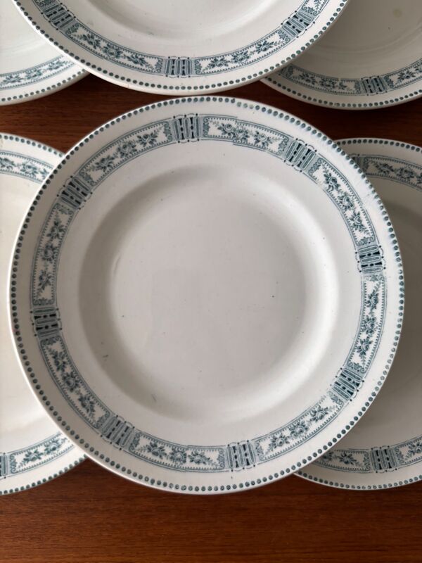 Lot de 6 assiettes plates anciennes Moulin des Loups & Hamage modèle P